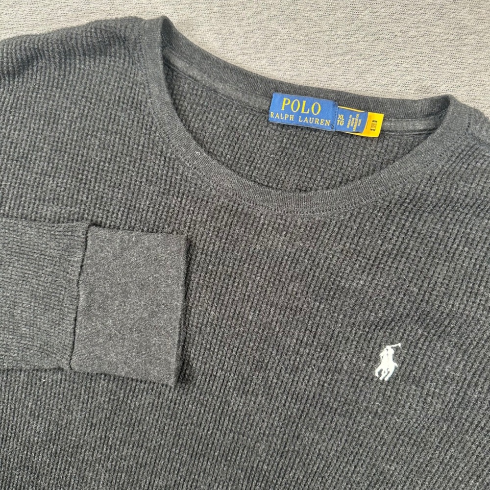Polo Ralph Lauren Thermal Long Sleeve Shirt Mens XL‎ Charcoal Grey Waffle Knit